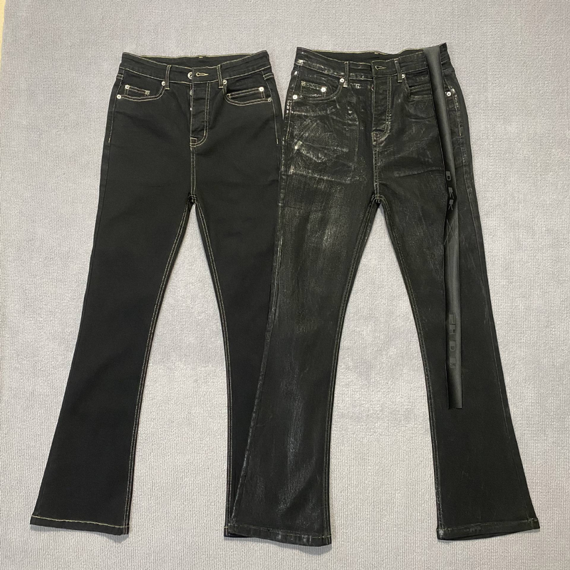 Männerkleeder Héich Handgemaachte Waxed Hosen Ausgeklappt Breet Been Elastesche Band High Street Jeans_voghion.com