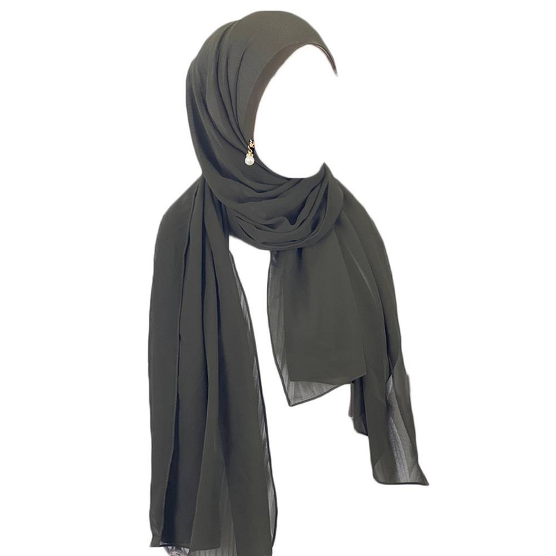 Hijab pour femme, écharpe multicolore de couleur unie, écharpe en mousseline de soie avec fermeture éclair et perles, écharpe longue du Moyen-Orient_voghion.com