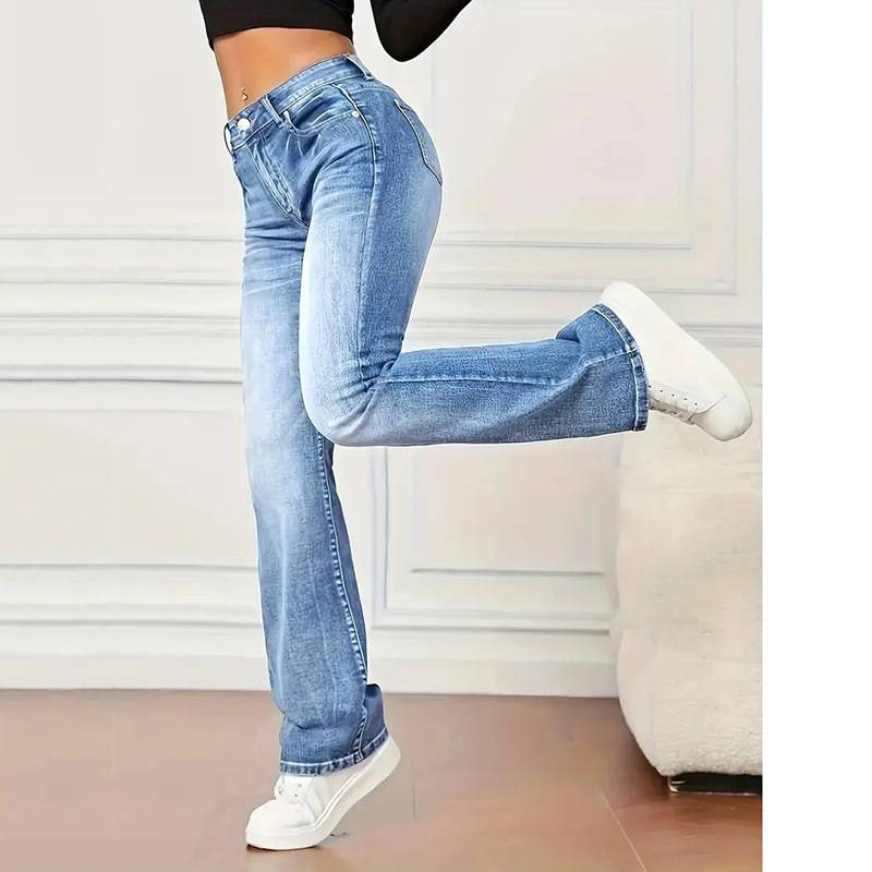Vêtements pour femmes Jeans évasés pour femmes Taille haute Rehaussement des hanches Jambes rehaussantes Pantalons longs Rétro Petite taille Slim Fit Style d'automne_voghion.com