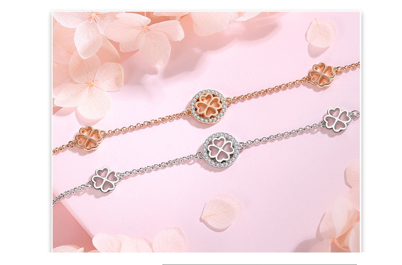 Damenschmuck Glücksklee-Armband aus 925er Sterlingsilber, Sternplatte, kurzes Geburtstagsgeschenk für die Freundin, einfacher Stil_voghion.com