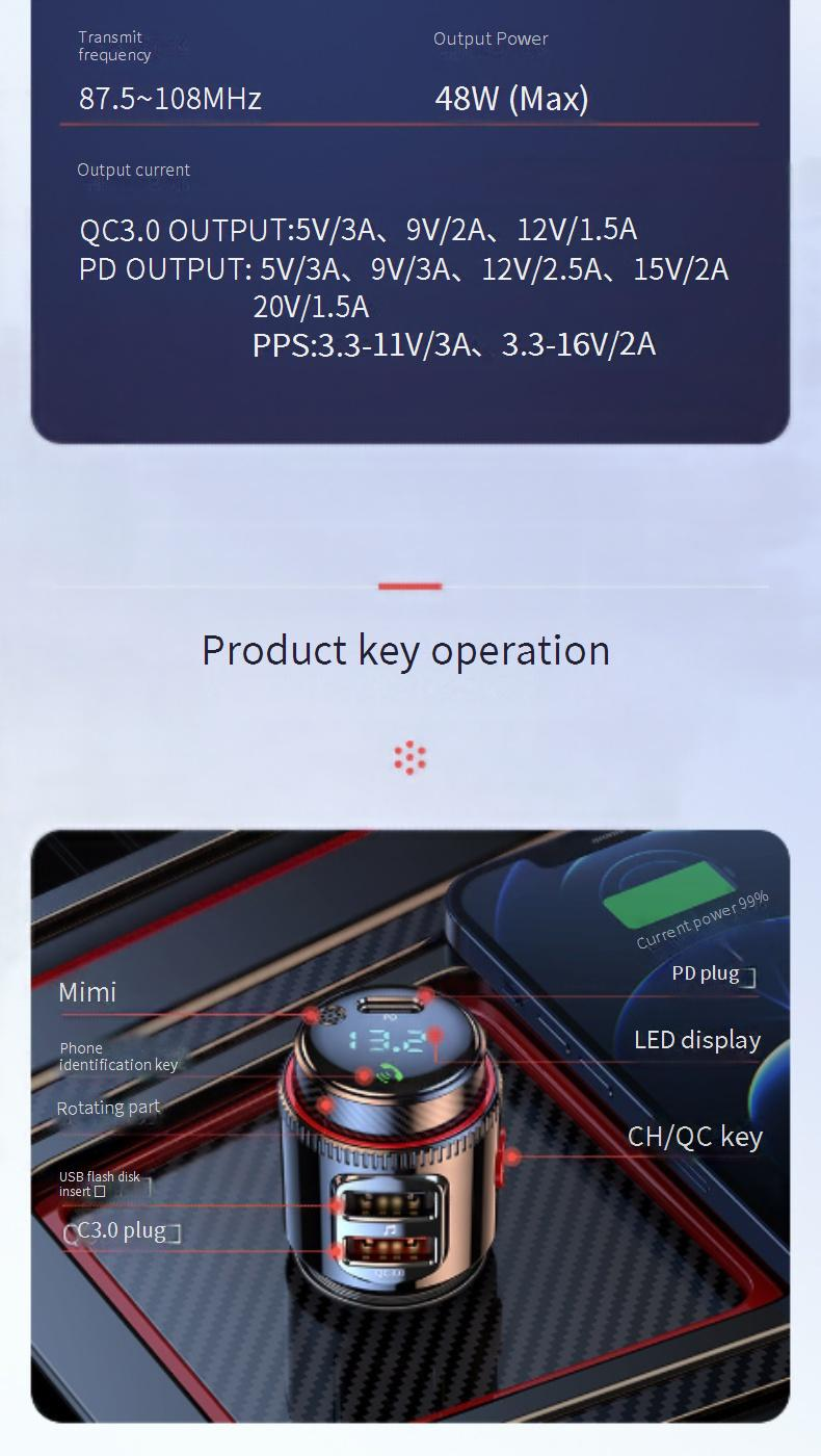 Car Chargers Car Bluetooth Player QC3.0 Fast Charge Flash Charge Bluetooth Car Charger FM Transmitter Car Charger_voghion.com