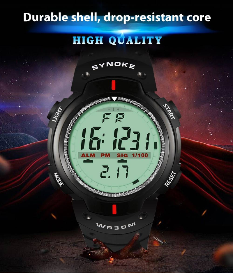 Digital Sports Watch For Men - Waterproof, Shockproof, Multifunctional Outdoor Watch With Large Display Night Light 30M Water Resistance Large Screen_voghion.com