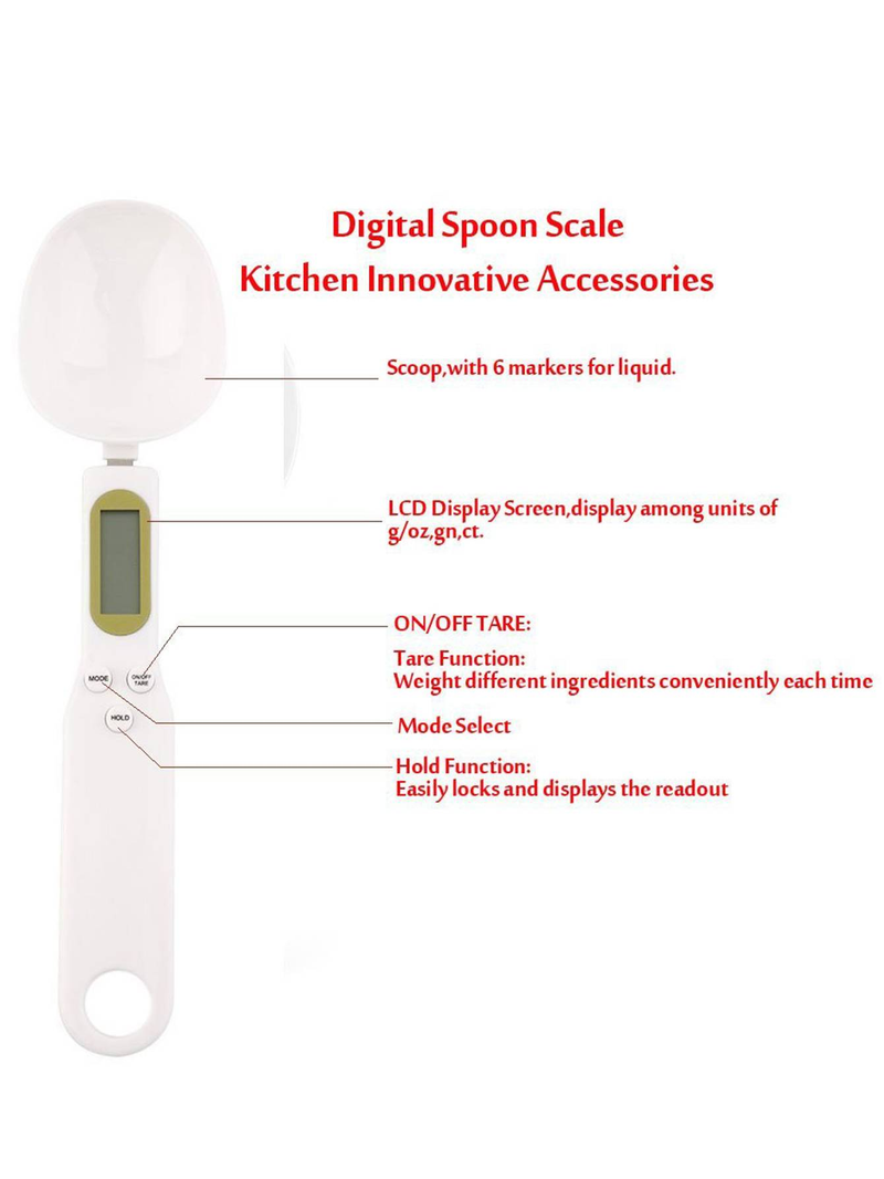 A Digital Kitchen Scale With Spoon, LCD Display, 0.1g-500g Accuracy, Battery-operated, Non-rechargeable Button Cell, Battery-operated Mode, Suitable For Car Detailing, Cooking, Baking And Portion Control - Battery Not Included In Package_voghion.com