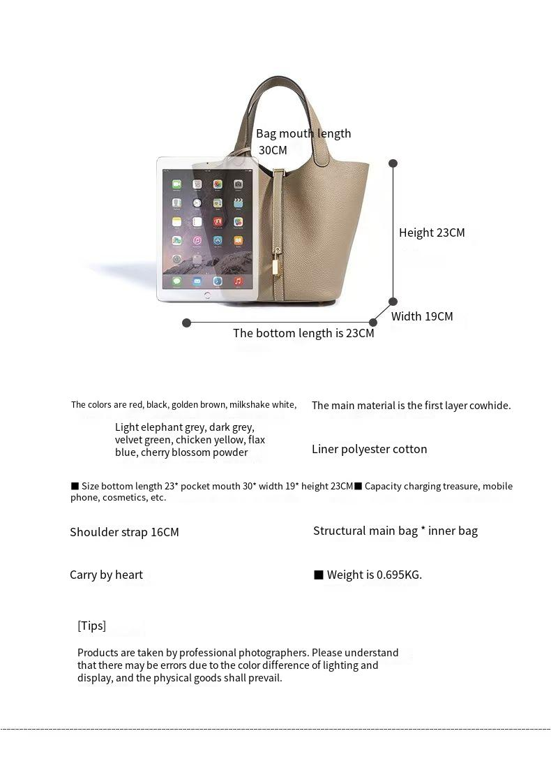 Sac seau en cuir de vache contrasté, élégant et polyvalent, idéal pour le bureau ou pour un usage quotidien. Sac à main de luxe._voghion.com