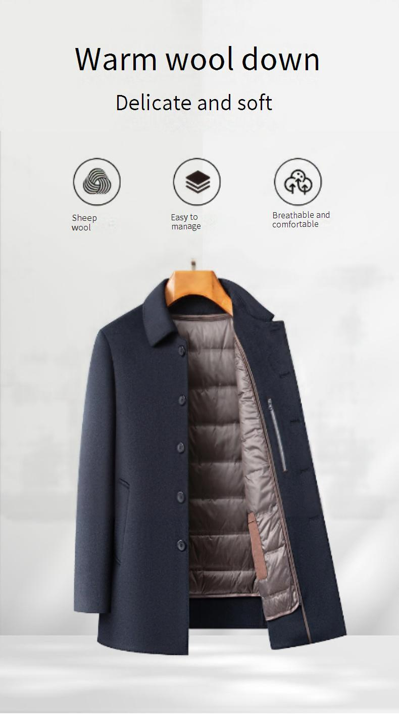 Men’s Detachable Down Liner Wool Blend Overcoat – Mid-Length Winter Coat With Removable Hood, Business Casual Trench Coat In Grey/Black/Navy_voghion.com