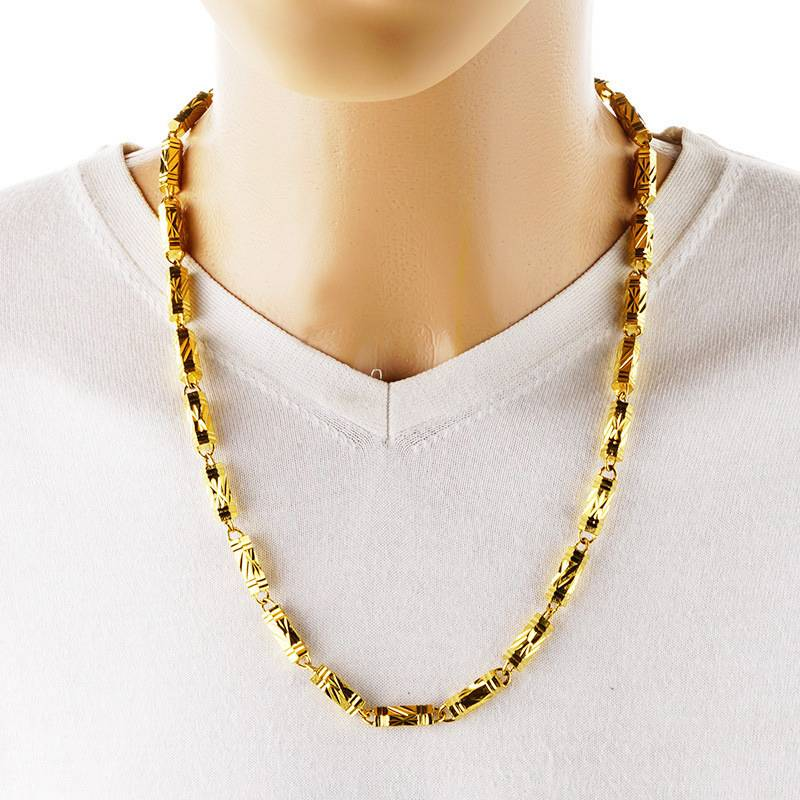 Colliers imitation colonne hexagonale pour hommes et femmes, couleur longue durée, alliage de laiton doré et sable vietnamien, bijoux d'Asie du Sud-Est_voghion.com