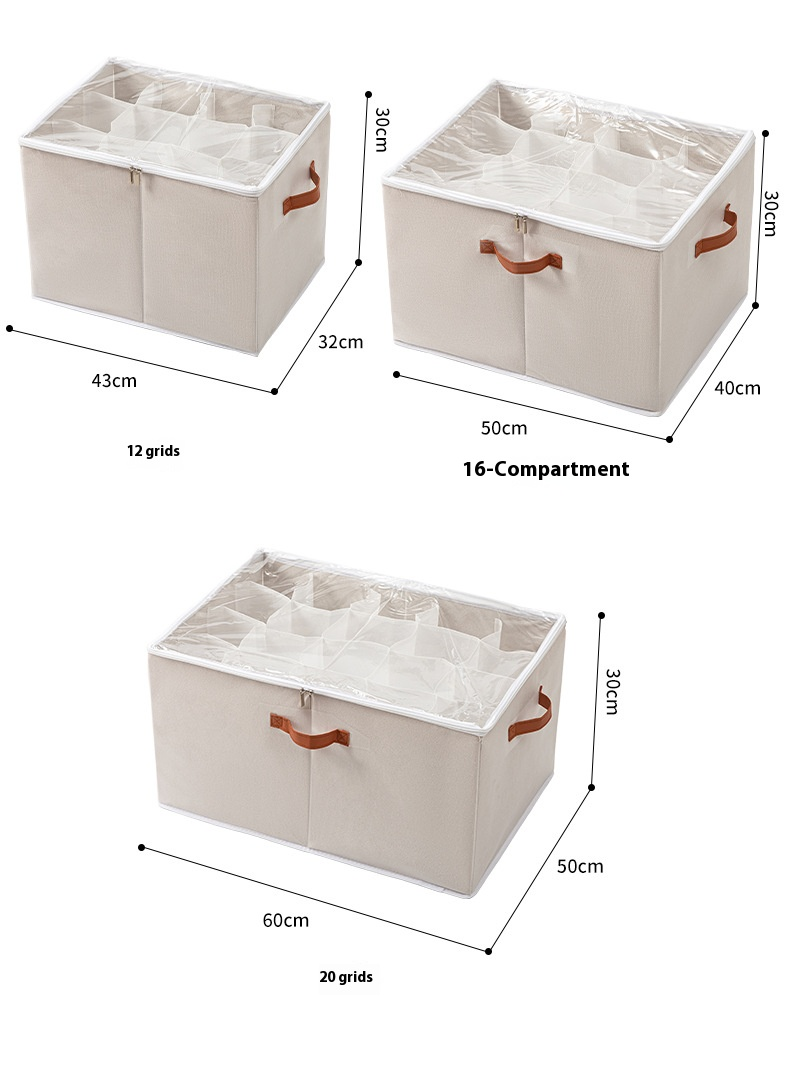 Extra Large Foldable Fabric Shoe Storage Box With Clear Lid & Handles, 12/16/20-Grid Breathable Shoe Organizer, Dust-Proof Closet Solution_voghion.com