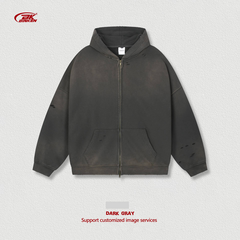 Schwerer 420 g Baumwoll-Hoodie für Herren mit Used-Waschung und Reißverschluss-Design – Streetwear-Pullover für den urbanen Style_voghion.com