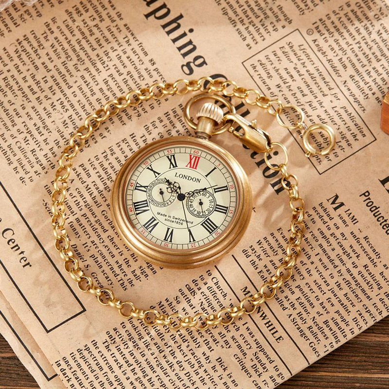 Brass Roman Numeral Open-Face Five-Hand Manual Wind Pocket Watch – Vintage Style Large Mechanical Timepiece Five Pin Manual Mechanical Large Pocket_voghion.com