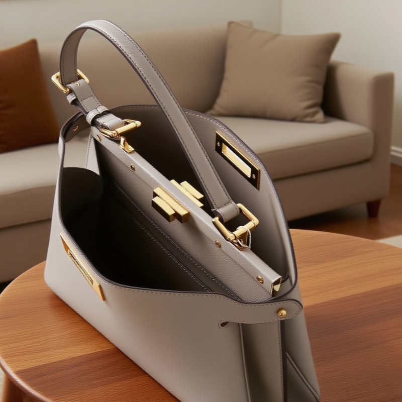 Elegant Boho Chic Cowhide Leather Tote Bag – Luxury Handbag With Gold Hardware For Everyday & Evening Use, Daily Work Bag, Gift Bag For Her_voghion.com