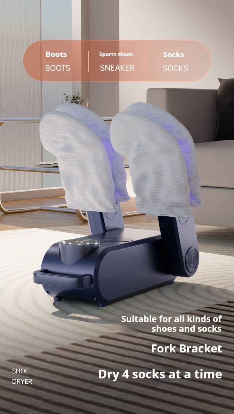 Multi-Core Shoe Dryer & Warmer – 180W Fast Drying, UV Sterilization, 4-Core Heating, EU/US/JP Plug (220V/110V) – White/Blue_voghion.com