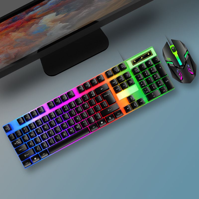 Wired USB Luminous Set Real Mechanical Feel Gaming Computer Keyboard Mouse Kit_voghion.com