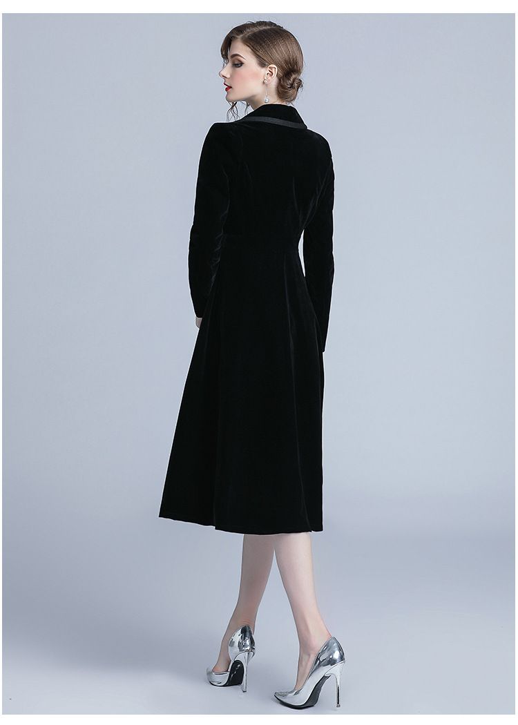 Trench in velluto nero di media lunghezza da donna, modello Dea, primavera e autunno, di Socialite Fashion_voghion.com