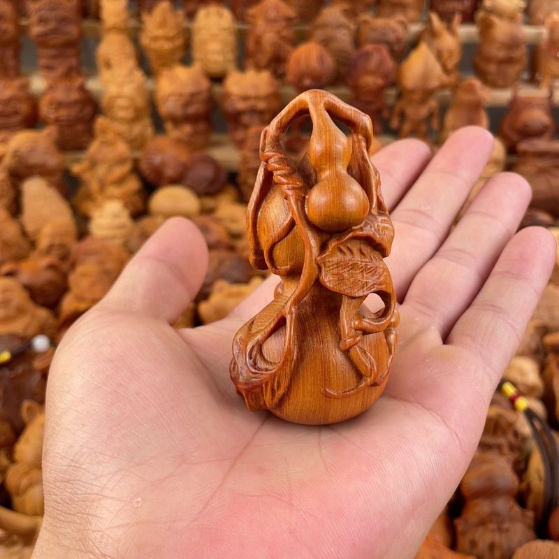 Natural Solid Wood Carving Cultural Play Gourd Five New Styles Home Decoration Cliff Cypress Handheld Piece_voghion.com