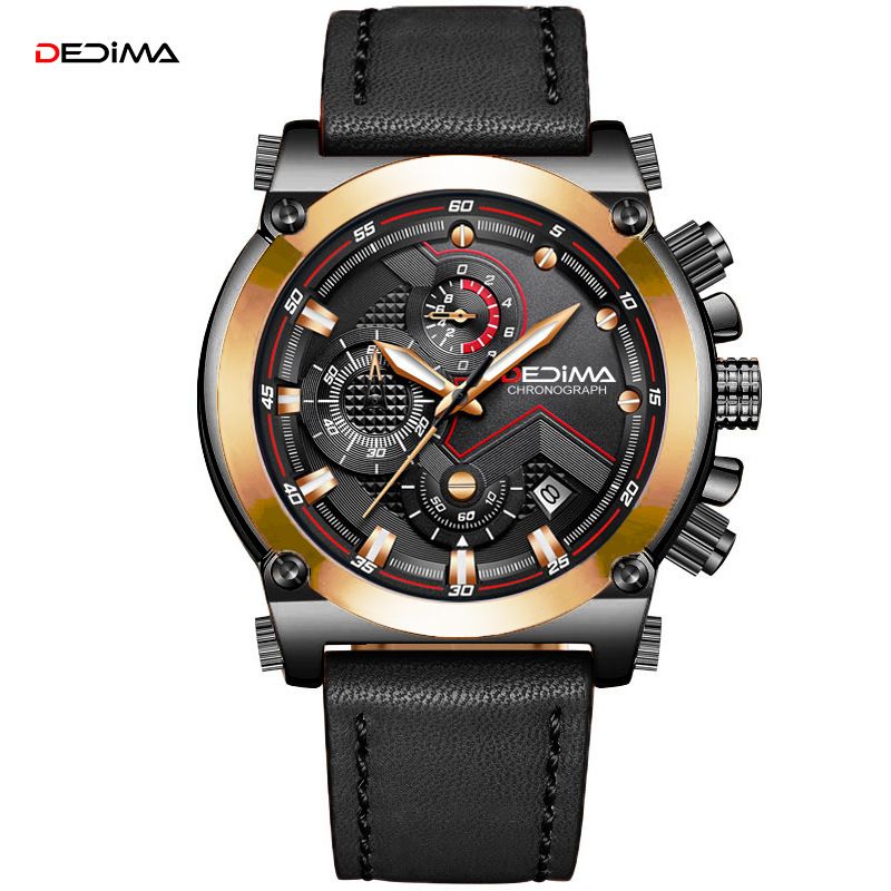 Three-eye Six-pin Multifunctional Waterproof Sports Watch Genuine Leather Strap Hot-selling Model_voghion.com