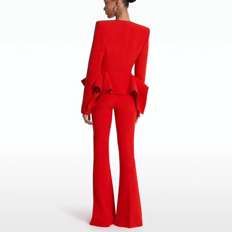 Women's Clothing In Stock Designer New Lotus Leaf Hem Slim Fit Jacket Flared Trousers Suit Two Piece Suit_voghion.com