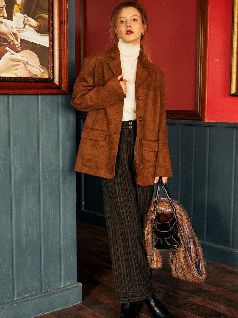 Veste de costume élégante fendue en faux daim pour femme, nouvelle collection automne 2025_voghion.com