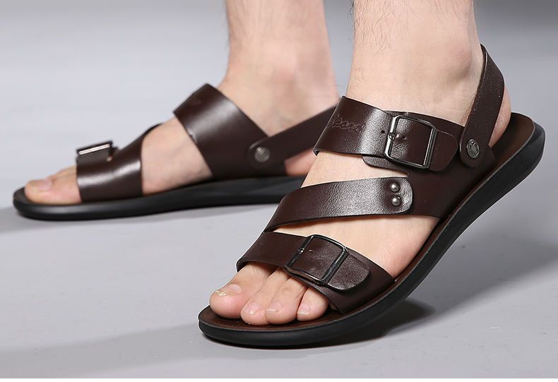 Fashion Comfortable Men's Sandals Solid Color Open Toe Mens Leather Sandals 2023 New Slippers Beach For Male Leather Footwear_voghion.com