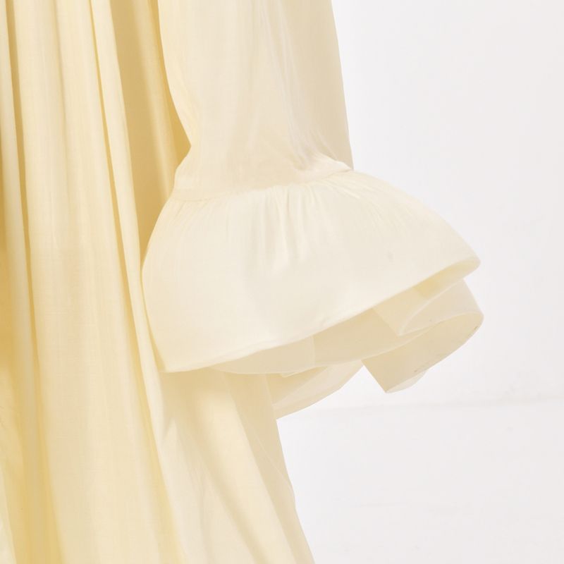 Odzież damska Sukienka w stylu temperamentu długa spódnica dla kobiet o nieregularnym, falbaniastym wzorze i luźna sukienka z dekoltem w serek i szeroką rozkloszowaną spódnicą_voghion.com