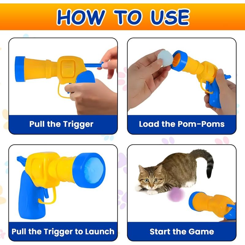 Jouet pour chat avec boules à pompon colorées et lanceur de balles, balles en peluche pour l'entraînement et le jeu des chatons, jouet pour chats domestiques_voghion.com