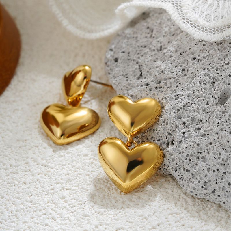 Set di gioielli da donna, orecchini alla moda di alta qualità, orecchini a doppio cuore con texture a pieghe irregolari, per donna_voghion.com