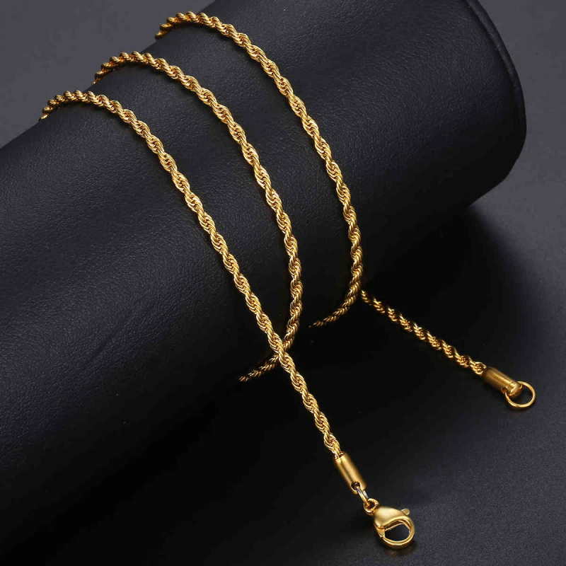 For Men Women Wheat Figaro Rope Cuban Link Chain Gold Filled Stainless Steel Necklaces Male Jewelry Gift Whole2169_voghion.com