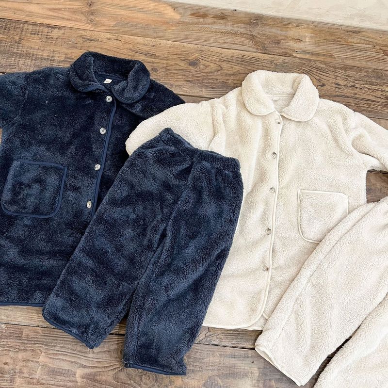 Pijamas de franela para niños, camisón largo de otoño/invierno para bebés, conjunto de ropa de casa de terciopelo Coral para niños y niñas_voghion.com