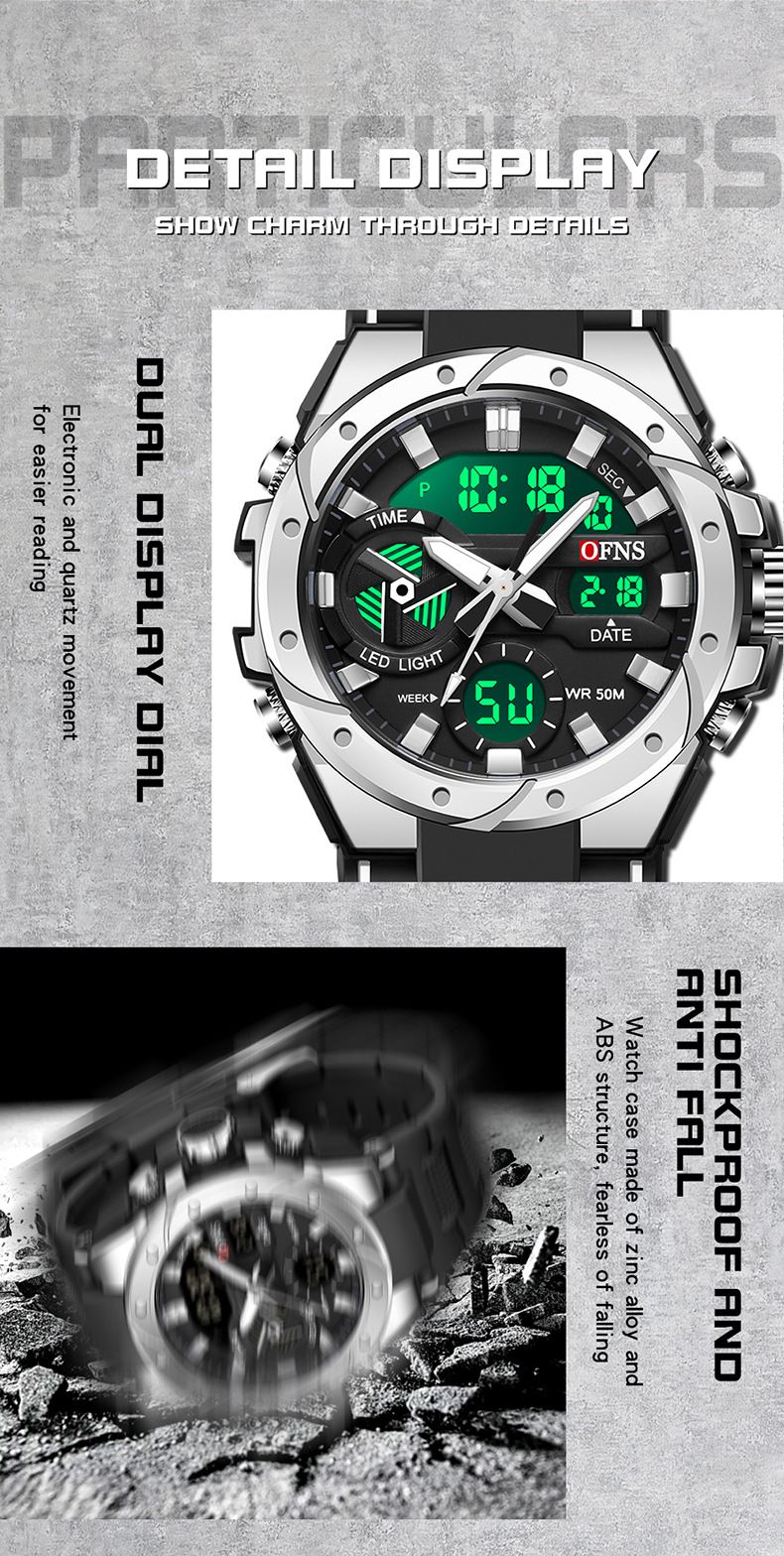 Men's Digital Sports Watch With Alarm, Night Light, Stopwatch, Waterproof 50M, Dual Display (Analog + Digital), Durable TPU Strap, Zinc Alloy Case_voghion.com