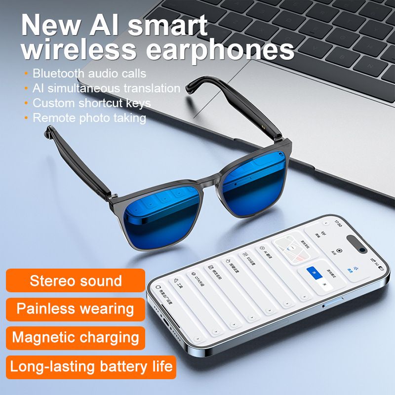 Modèle privé A10, nouvelles lunettes intelligentes Bluetooth, audio, télécommande, photo, musique, anti-lumière bleue, UV, mode_voghion.com