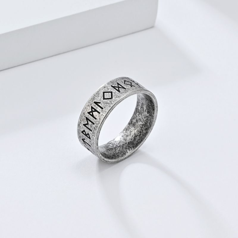 Anello in acciaio al titanio con testo vichingo nordico, anello retrò in argento, personalità di nicchia, senza genere, gioielli per le mani_voghion.com
