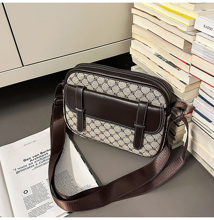 Borsa a tracolla alla moda a quadri per uomo e donna - Borsa a tracolla leggera in PU con design impermeabile, perfetta per lavoro e viaggi (28x7x20 cm)_voghion.com