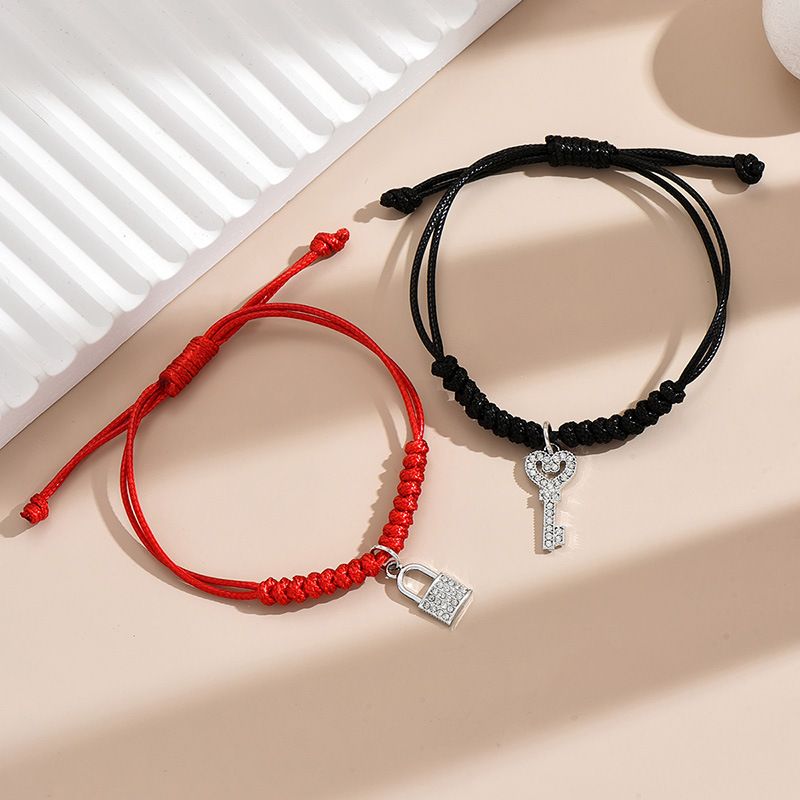 Romantisk nøkkellås Alloy Rope Plating Inlay Rhinestones Par armbånd_voghion.com