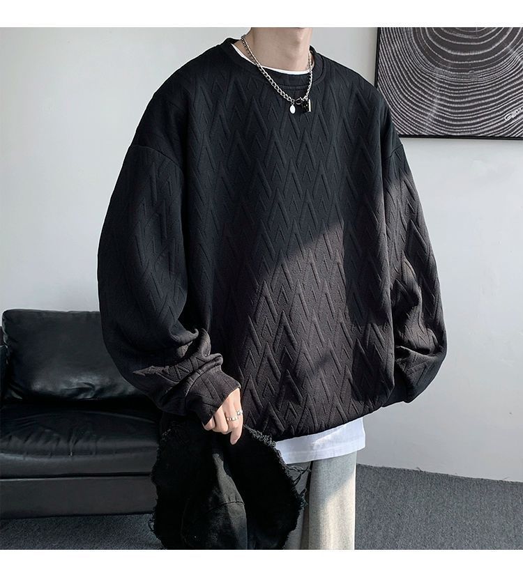 Herren-Sweatshirt mit besticktem Jacquard-Muster, langärmelig, lässig, Pullover-T-Shirt für Frühlings- und Herbstmodetrends_voghion.com