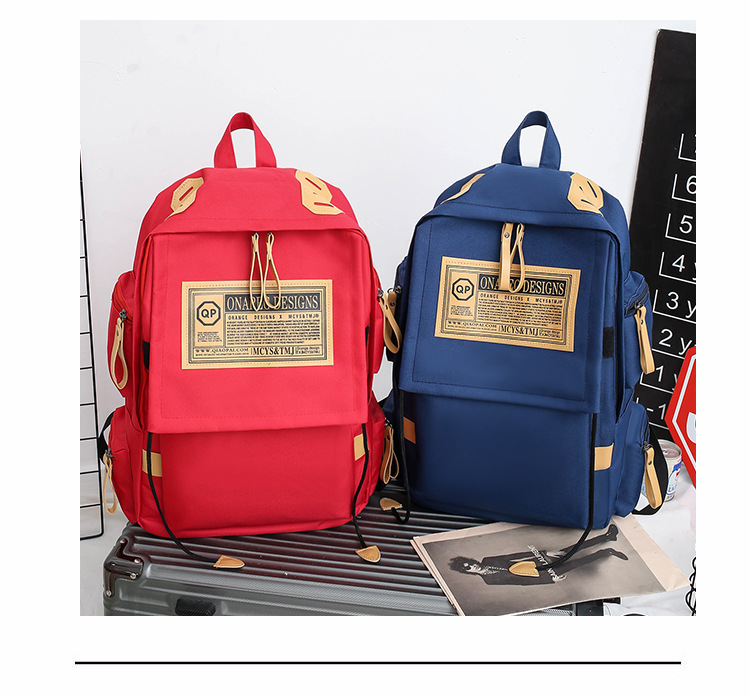 Canvas backpack large capacity travel computer men's backpack couple collegiate style female high school college student school bag_voghion.com