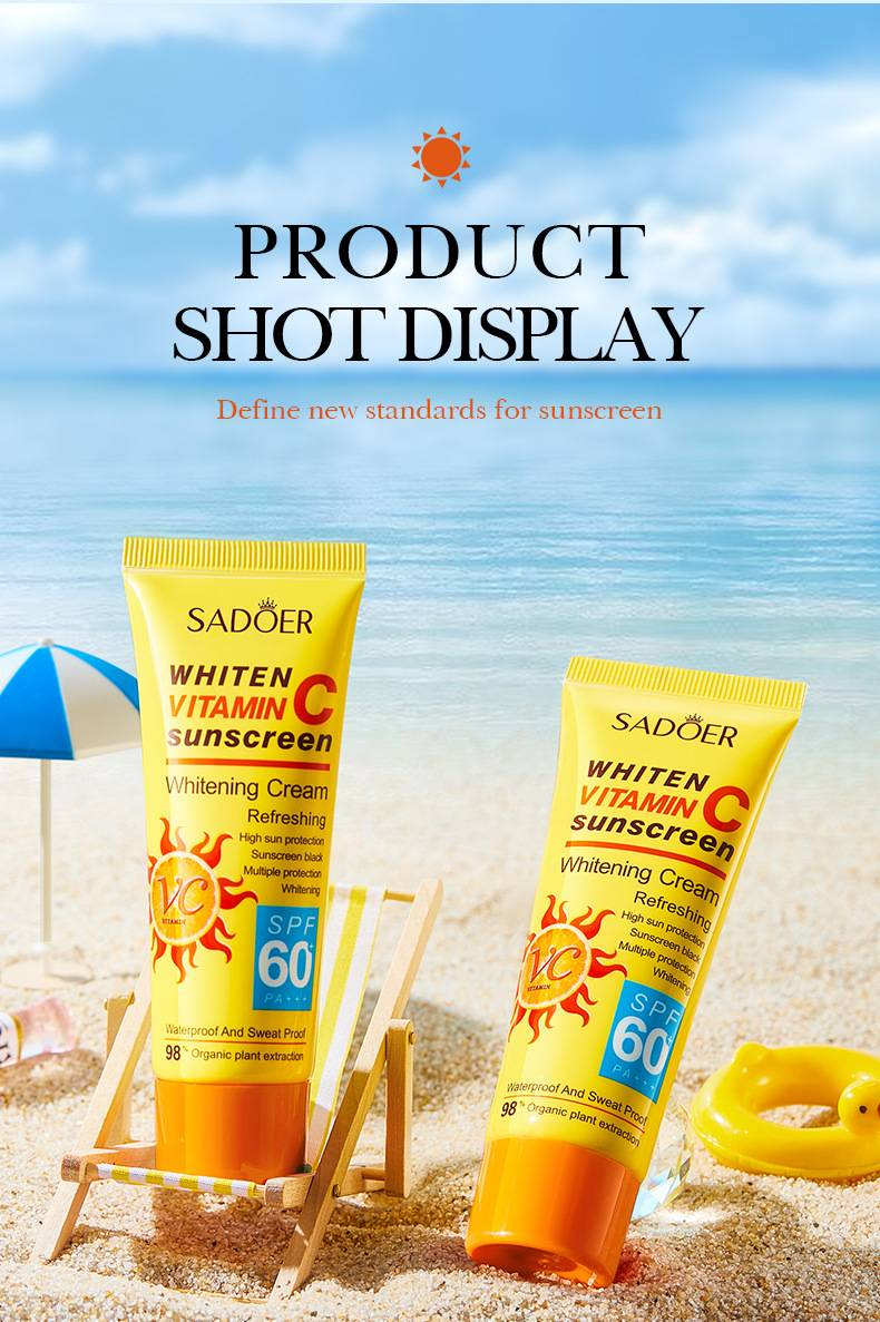 Αντηλιακό SPF60, λευκαντική κρέμα, βιταμίνη C, υψηλή αντηλιακή προστασία, αδιάβροχη προστασία από τον ιδρώτα, προστασία UV_voghion.com