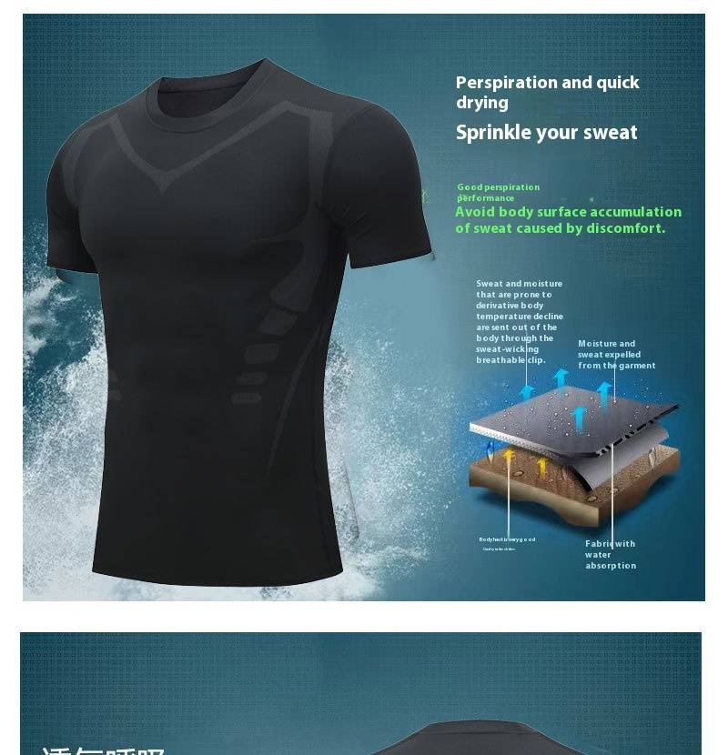 PRO Sportweste für Herren, schnelltrocknende, hochelastische Strumpfhose, langärmeliges Fitness-Basketball-Lauftraining, kurzärmeliges T-Shirt, Bodenkleidung_voghion.com