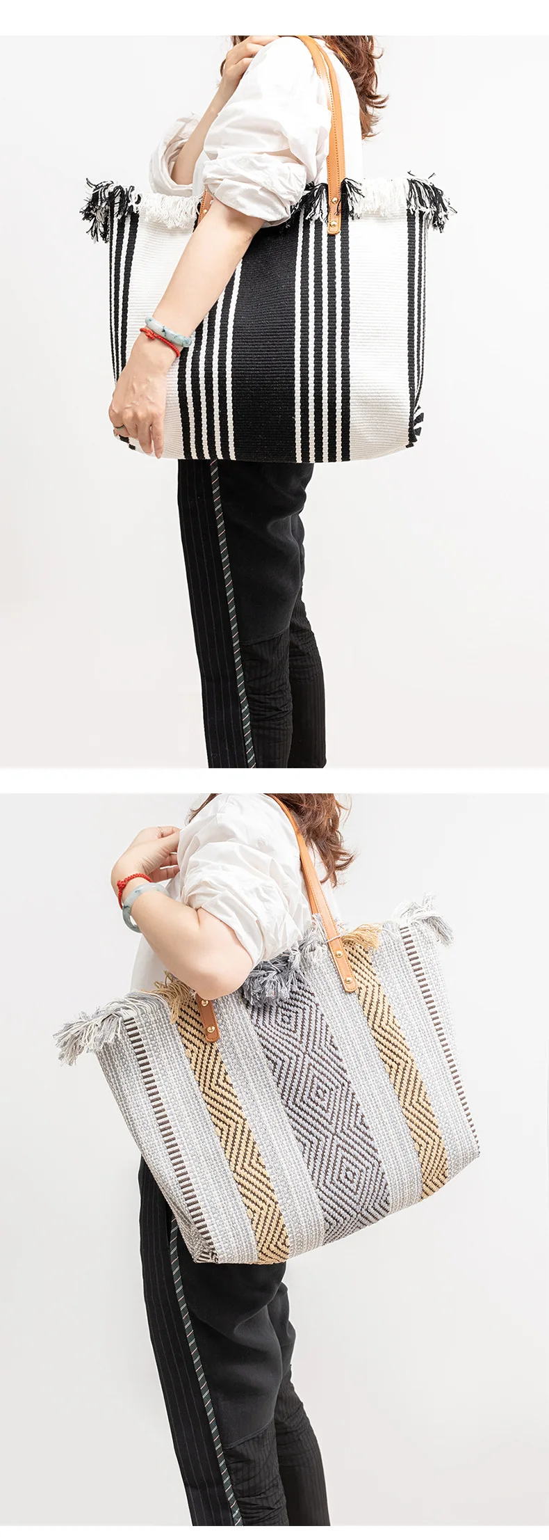 Large-capacity Canvas Tote For Women, New Single-shoulder Beach Bag With Fringe Embroidery, Featuring A Unique And Niche Design._voghion.com