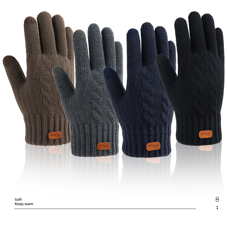 Guantes de punto unisex con pantalla táctil para otoño e invierno, para ciclismo y conducción para hombres, con forro polar grueso, guantes fríos y cálidos para estudiantes_voghion.com