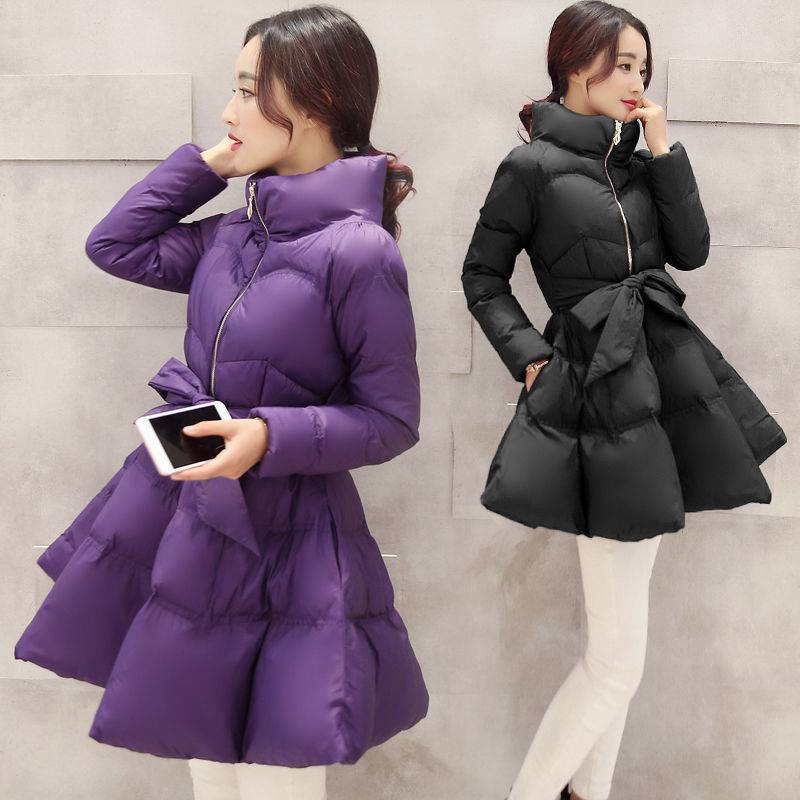 Ropa de mujer Chaqueta acolchada de algodón nueva de invierno 2024 para mujer, largo medio, cuello alto ajustado, chaqueta acolchada de algodón hinchada de corte ajustado_voghion.com