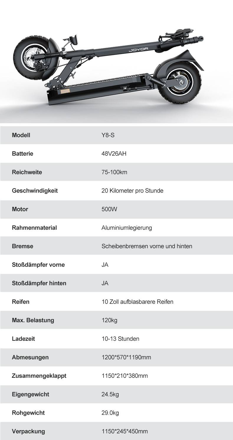 JOYOR Y8-S 10" kokoontaittuva sähköskootteri 500W moottori 48V 26Ah akku ABE-sertifikaatilla_voghion.com