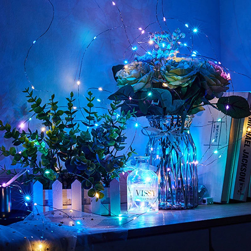 Cadena de luces LED de alambre de cobre, luces USB de colores con cable de cobre, luces decorativas navideñas, luces de ambiente con estrellas._voghion.com