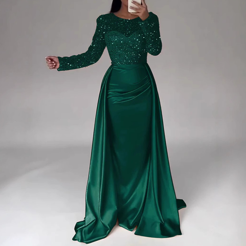 Abbigliamento da donna Abito da sera con paillettes, abito da sera con maniche lunghe, abito da banchetto da donna, abito da sera ..._voghion.com