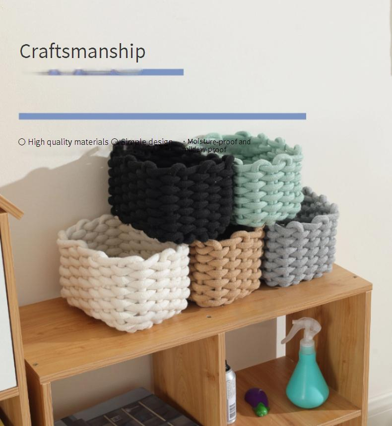 Nordic Square Storage Basket With Handles - Organizer z tkanej bawełnianej liny na przekąski i niezbędne rzeczy na biurko_voghion.com