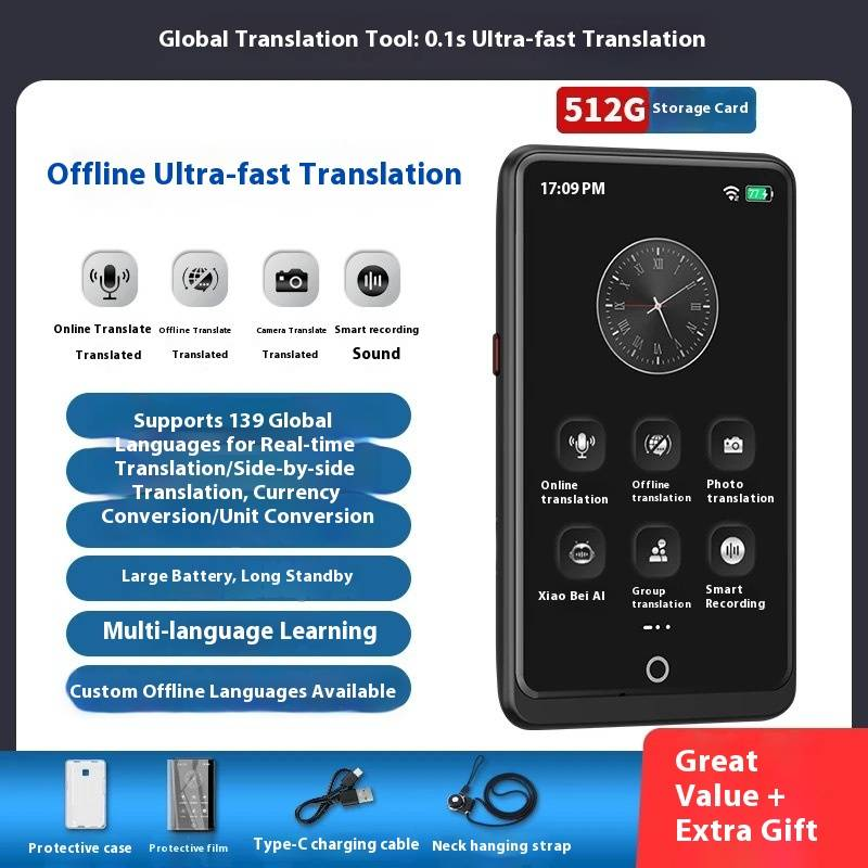 Meertalig vertaalapparaat - Directe spraakvertaling voor meer dan 8 talen, offline modus, 128 GB/256 GB/512 GB opslag, essentieel voor reizen en zakendoen_voghion.com