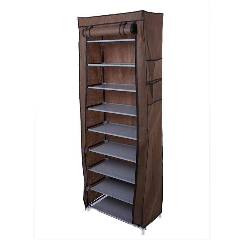Étagère à chaussures non tissée à 10 niveaux et 9 cubes – Rangement peu encombrant, couleur café, pour l'entrée, le placard et la chambre_voghion.com