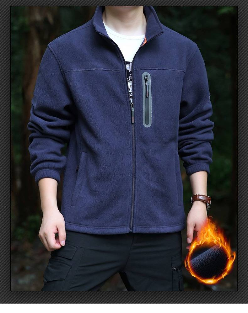 Giacca in pile da uomo, leggera, calda, con collo alto, per attività all'aperto, con cappuccio, softshell, per autunno e inverno_voghion.com