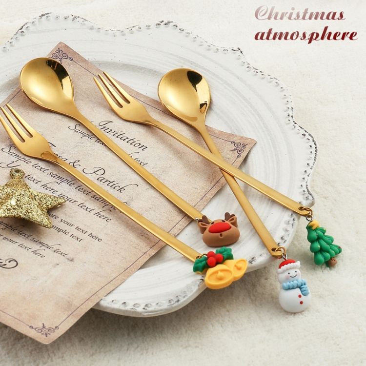 6pcs /Pack Christmas Mixing Spoon Fruit Fork With Pendant Flatware_voghion.com