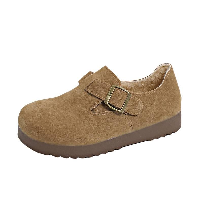 Buckle-Accented Suede Shoes With Plush Interior & Chunky Sole_voghion.com
