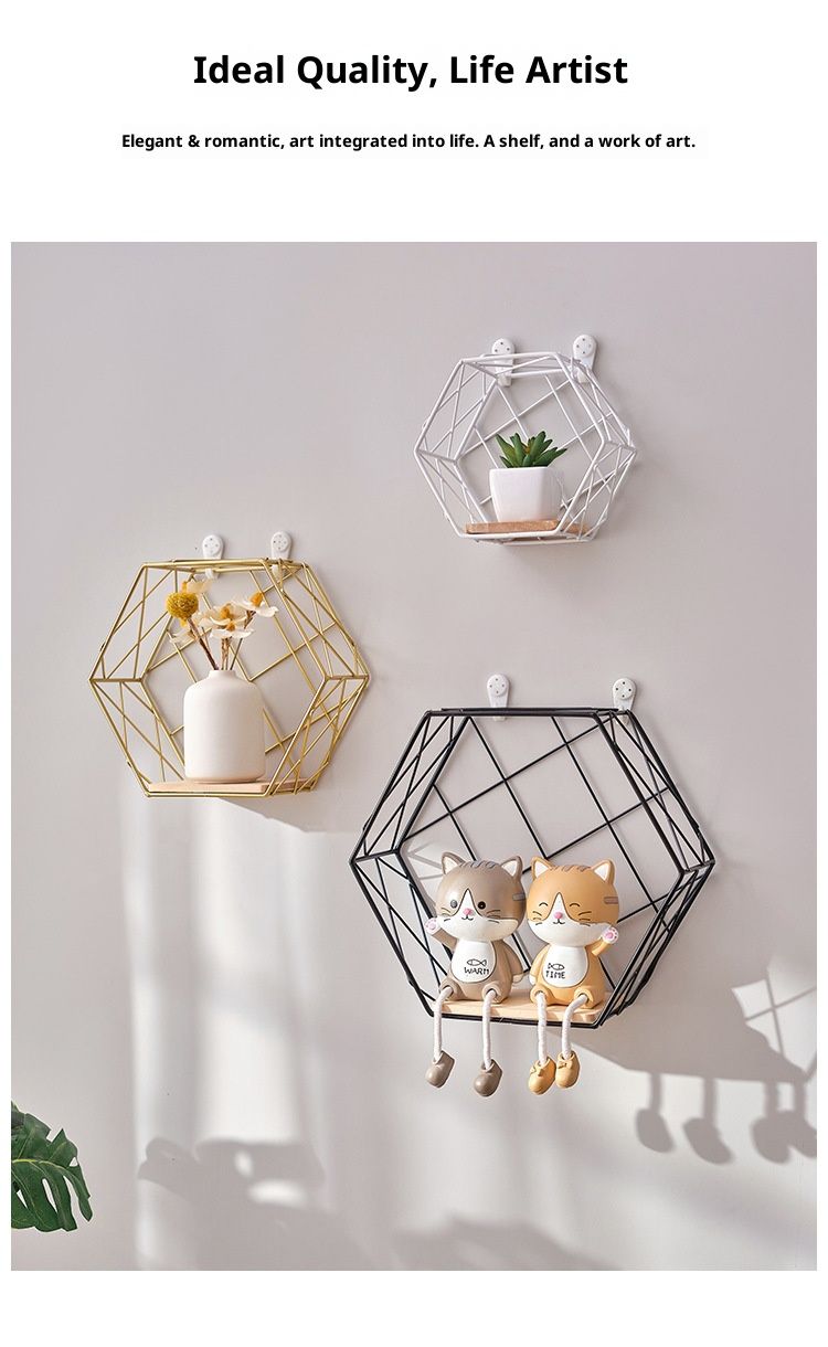 Wandregal-Set – Schwebende Regale zur Wandmontage ohne Bohren für Schlaf- und Wohnzimmer, Wandregale aus Metall mit modernem geometrischem Design_voghion.com