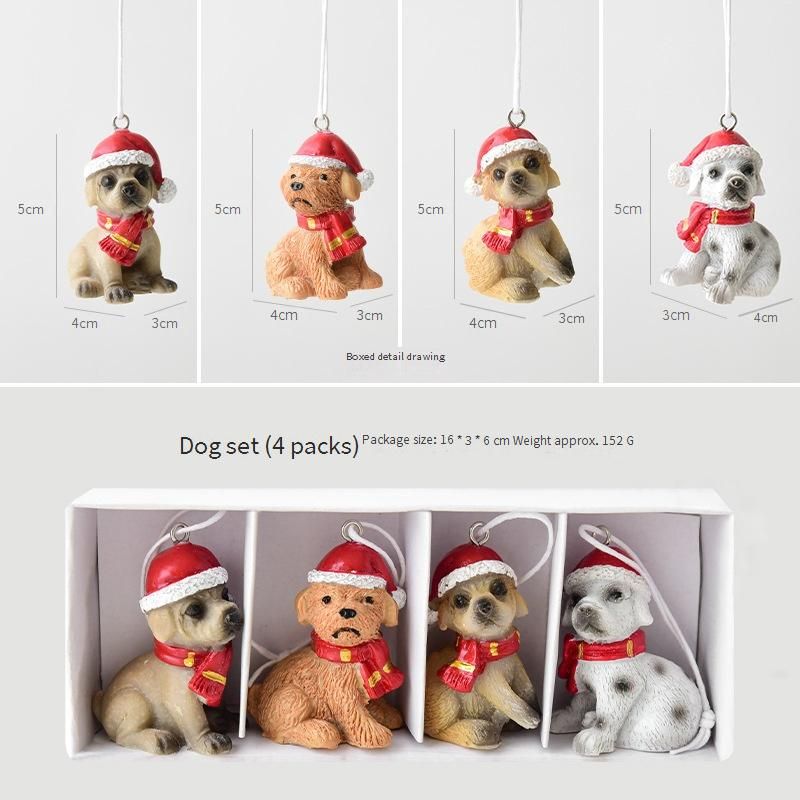 Zestaw miniaturowych ozdób świątecznych NUCHI z żywicy – domek ze śniegu, Święty Mikołaj, choinka, pies, kot, figurki renifera do dekoracji świątecznych_voghion.com